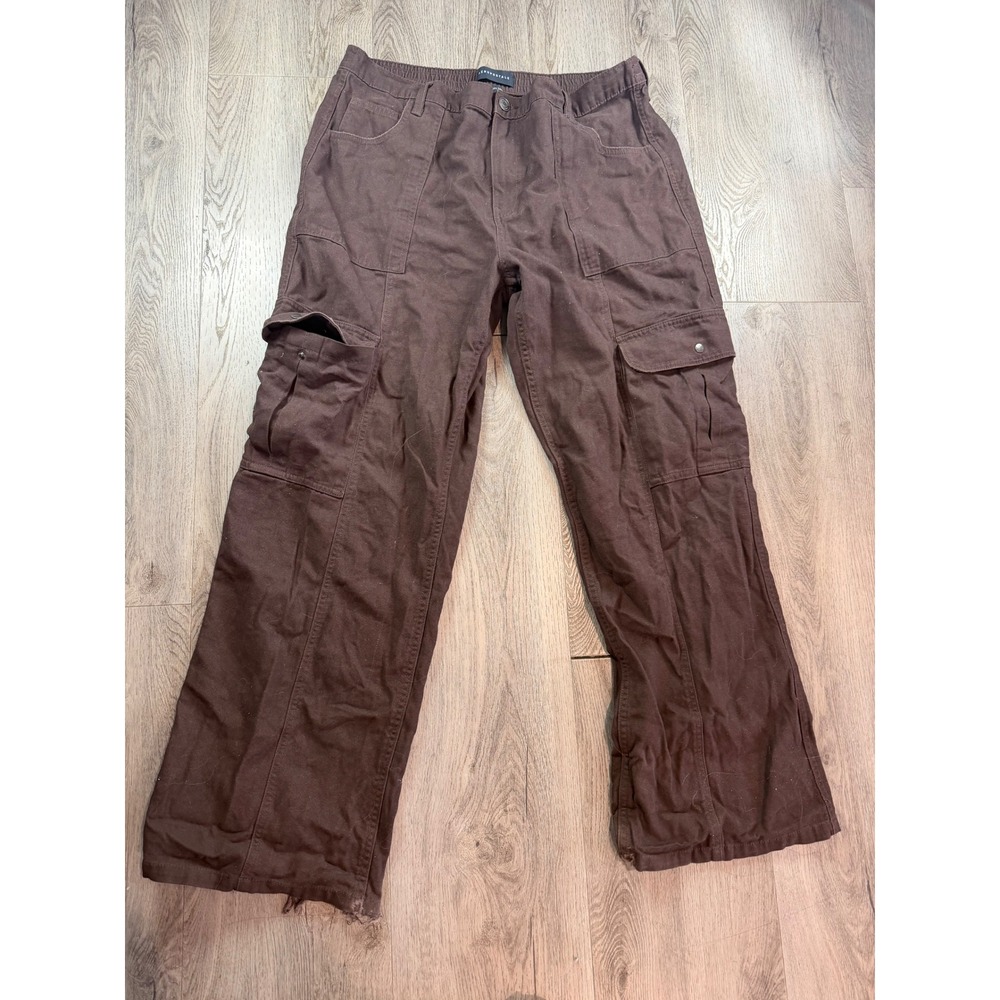 Y2K Aeropostale Womens XL Utility Cargo Pants Brown Wide Leg Cotton